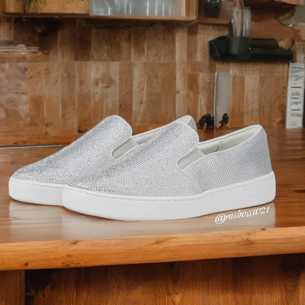 Michael Kors Rhinestone Keaton Slip On Sneaker in Light Slate NEW - Picture 3 of 8